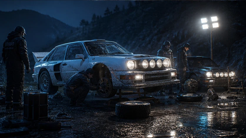 Afterglow Rally: Choose routes and repair a battered crew car before the last light disappears. Scene 2.