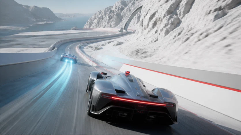 Circuit Zero: Master an electric prototype on tracks that reclaim every mistake as energy. Scene 1.