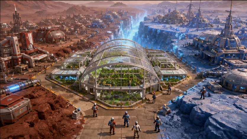 Colony Divide: Build one settlement while rival doctrines compete for every citizen. Scene 3.