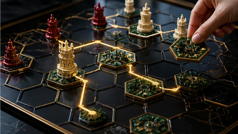 Crown & Circuit: Command rival houses on a board that rewires after every turn. Scene 1.