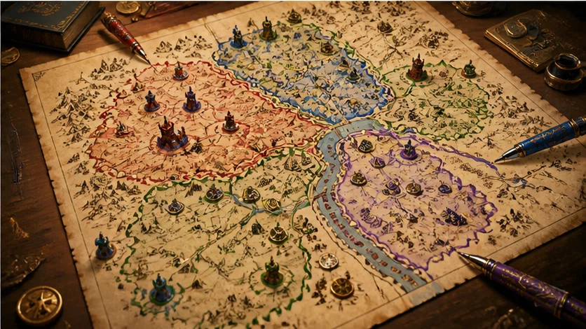 Kingdoms in Ink: Draw roads, borders, and rebellions onto a shared living map. Scene 3.