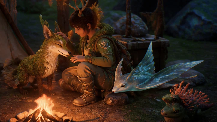 Kinwild: Restore ancient migration paths with a team of strange biome creatures. Scene 3.