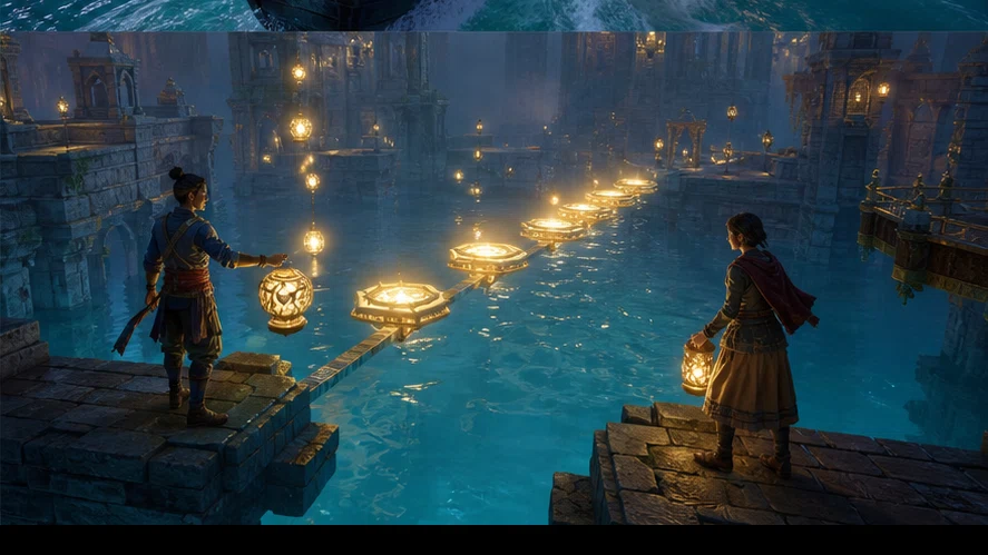 Lanterns of Aster: Follow living lanterns through a drowned celestial kingdom. Scene 3.