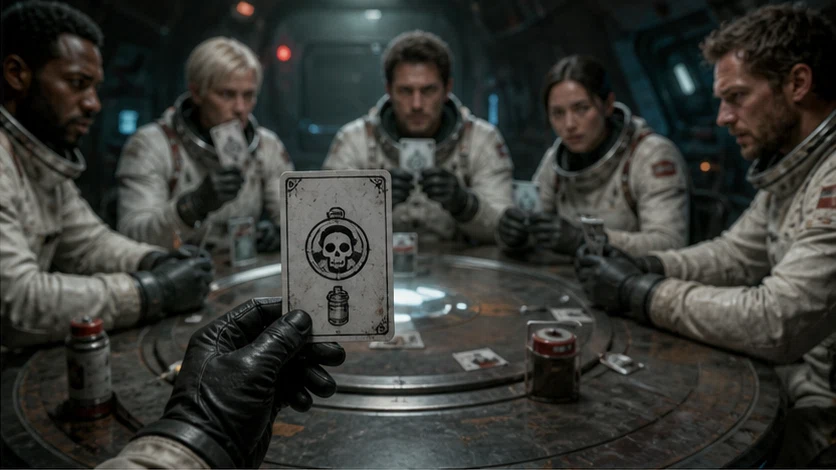 Last Hand: Bluff through a doomed space voyage where every card spends oxygen. Scene 1.