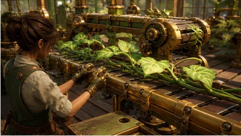 Machine Garden: Build living inventions by combining plants and mechanisms. Scene 1.