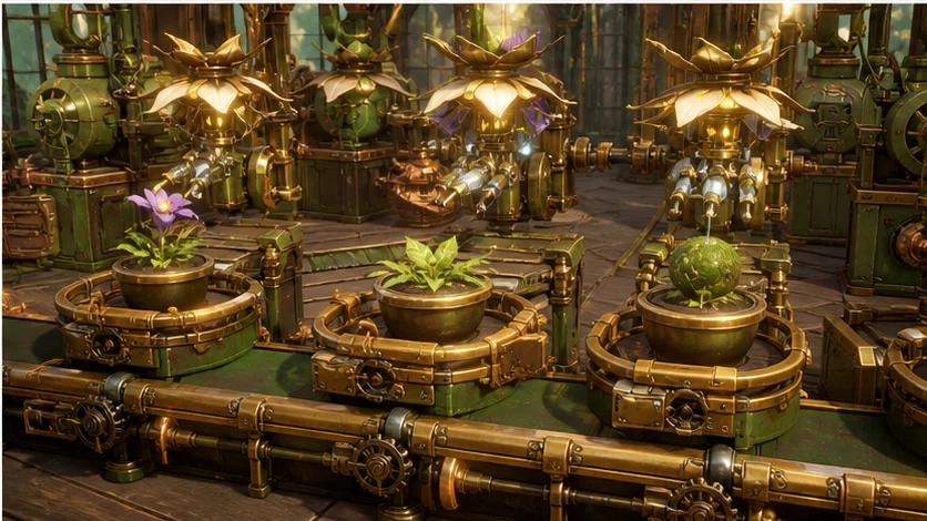 Machine Garden: Build living inventions by combining plants and mechanisms. Scene 3.