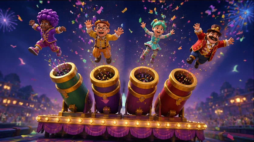 Panic Parade: Outrun friends through a parade of ridiculous collapsing obstacles. Scene 2.