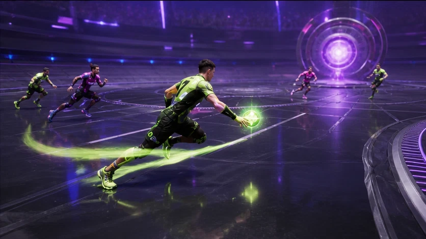 Pulse League: Read the beat, call the play, and carry an energy core over the line. Scene 3.