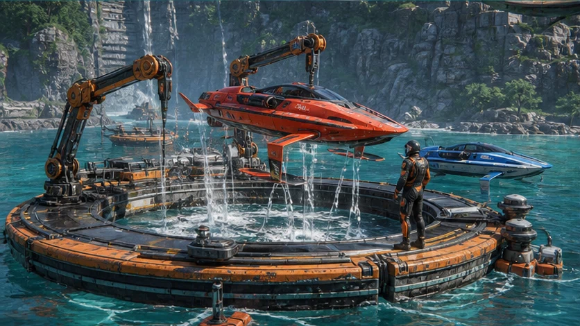 Tidal Run: Race hydrofoils between storm-powered coastal cities. Scene 2.