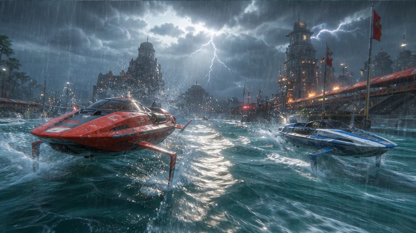 Tidal Run: Race hydrofoils between storm-powered coastal cities. Scene 3.