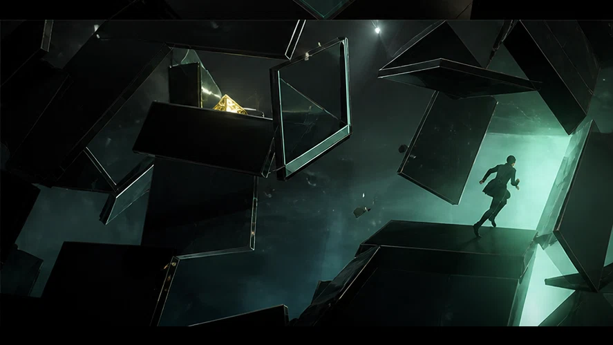 Vector Vault: Rotate impossible rooms until a golden key has a path home. Scene 3.