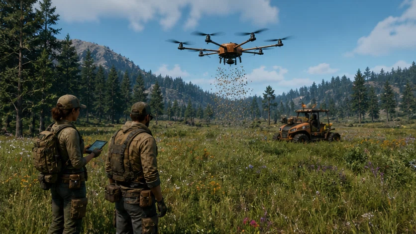 Wildworks: Restore an ecosystem by balancing wildlife, weather, and careful machines. Scene 1.